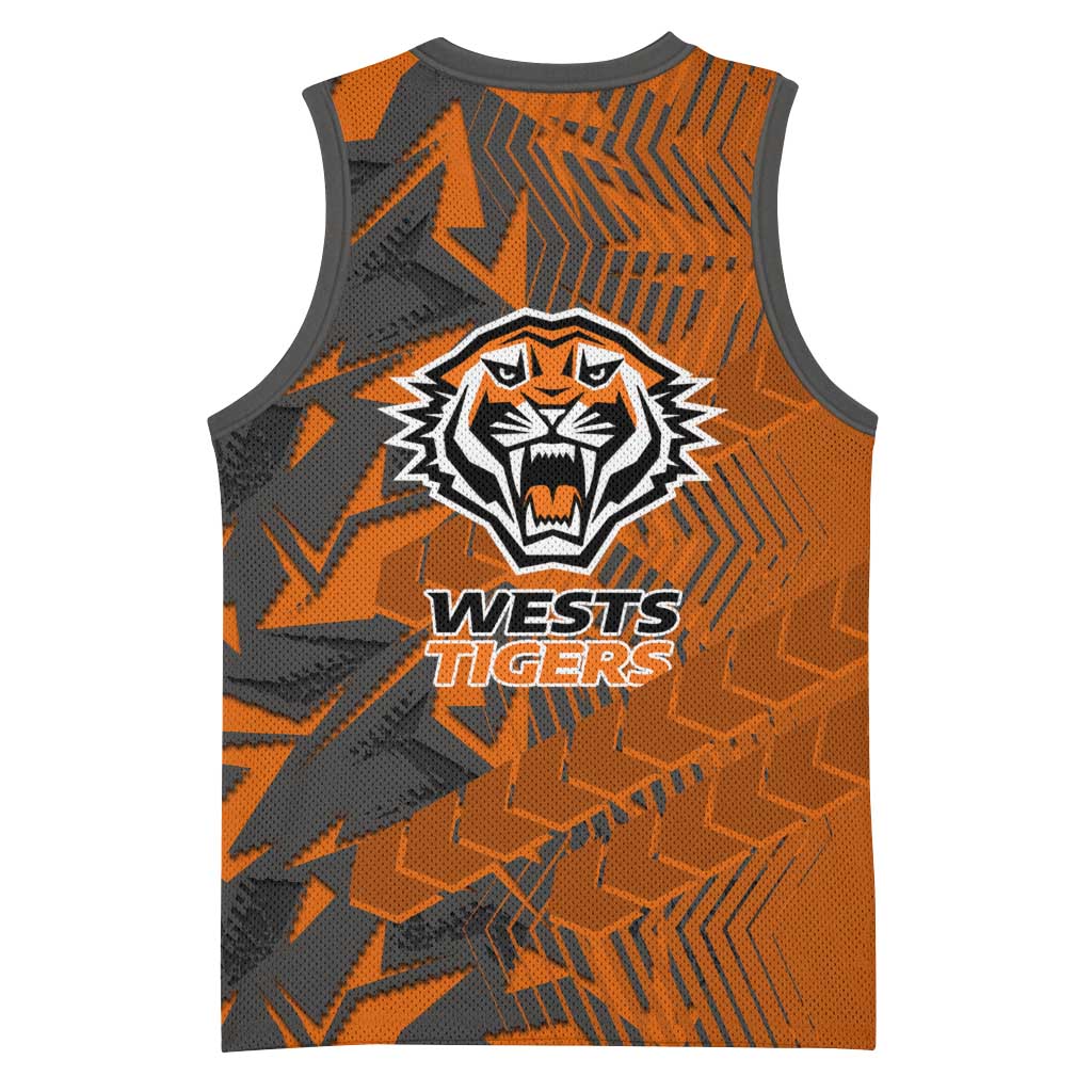 Wests Tigers Rugby Basketball Jersey Fierce Mascot Geometric Tribal Art