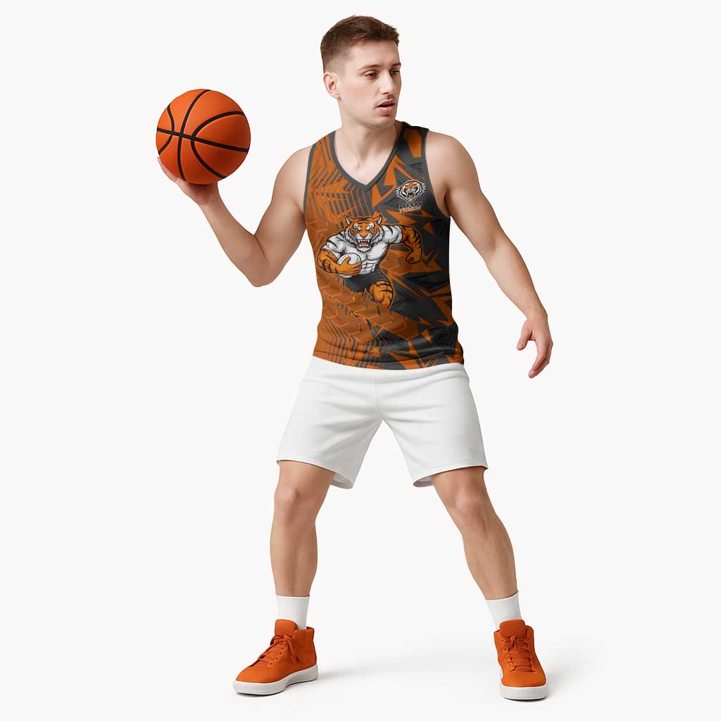 Wests Tigers Rugby Basketball Jersey Fierce Mascot Geometric Tribal Art