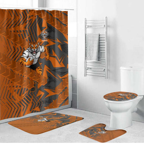 Wests Tigers Rugby Bathroom Set Fierce Mascot Geometric Tribal Art