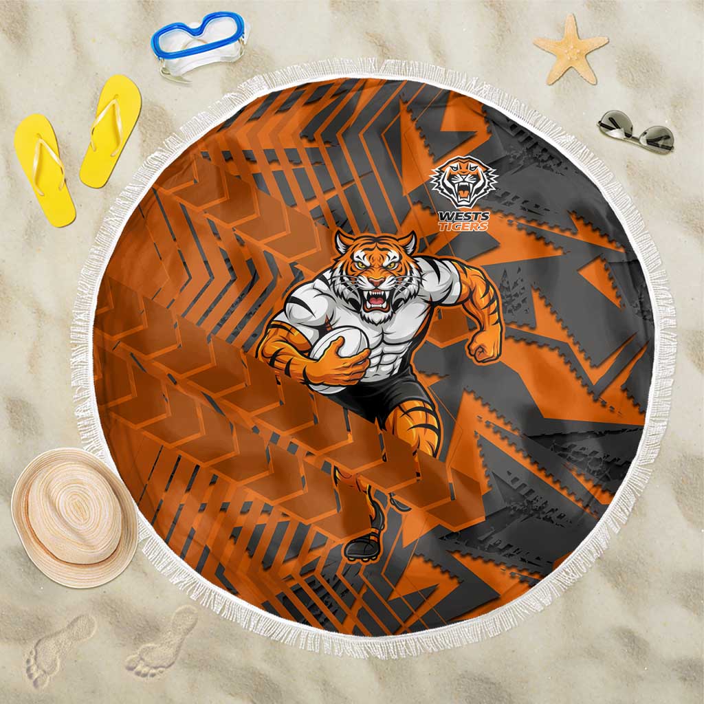 Wests Tigers Rugby Beach Blanket Fierce Mascot Geometric Tribal Art