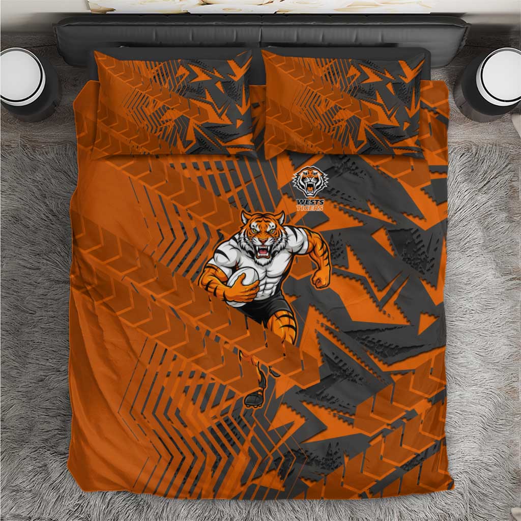 Wests Tigers Rugby Bedding Set Fierce Mascot Geometric Tribal Art