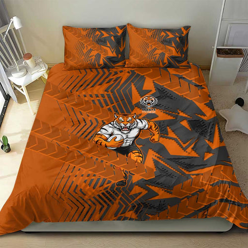 Wests Tigers Rugby Bedding Set Fierce Mascot Geometric Tribal Art