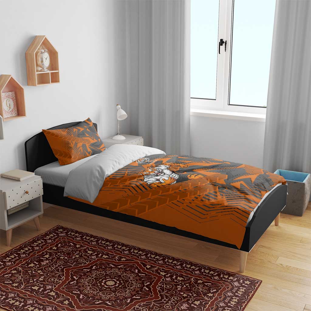 Wests Tigers Rugby Bedding Set Fierce Mascot Geometric Tribal Art