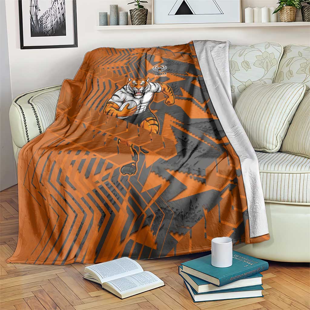 Wests Tigers Rugby Blanket Fierce Mascot Geometric Tribal Art