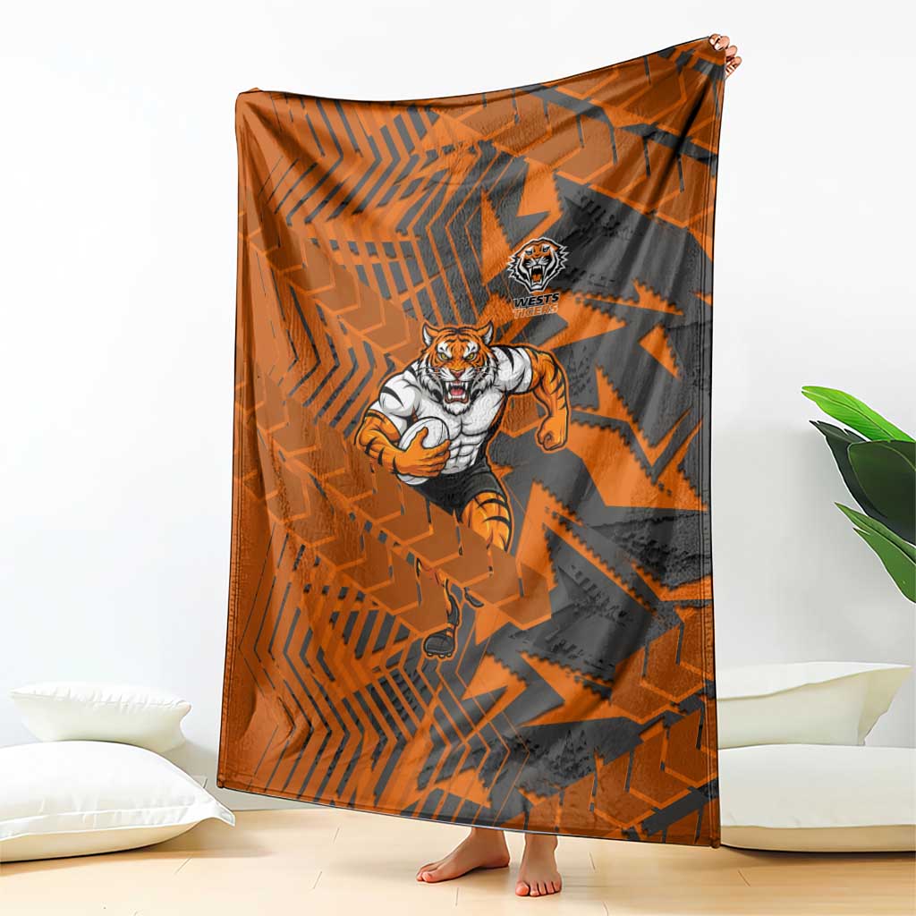 Wests Tigers Rugby Blanket Fierce Mascot Geometric Tribal Art