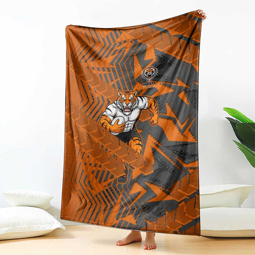 Wests Tigers Rugby Blanket Fierce Mascot Geometric Tribal Art