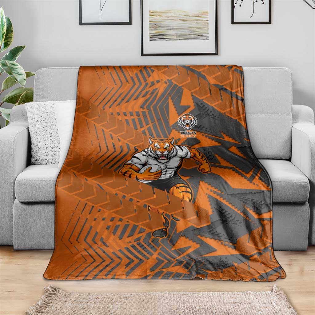 Wests Tigers Rugby Blanket Fierce Mascot Geometric Tribal Art