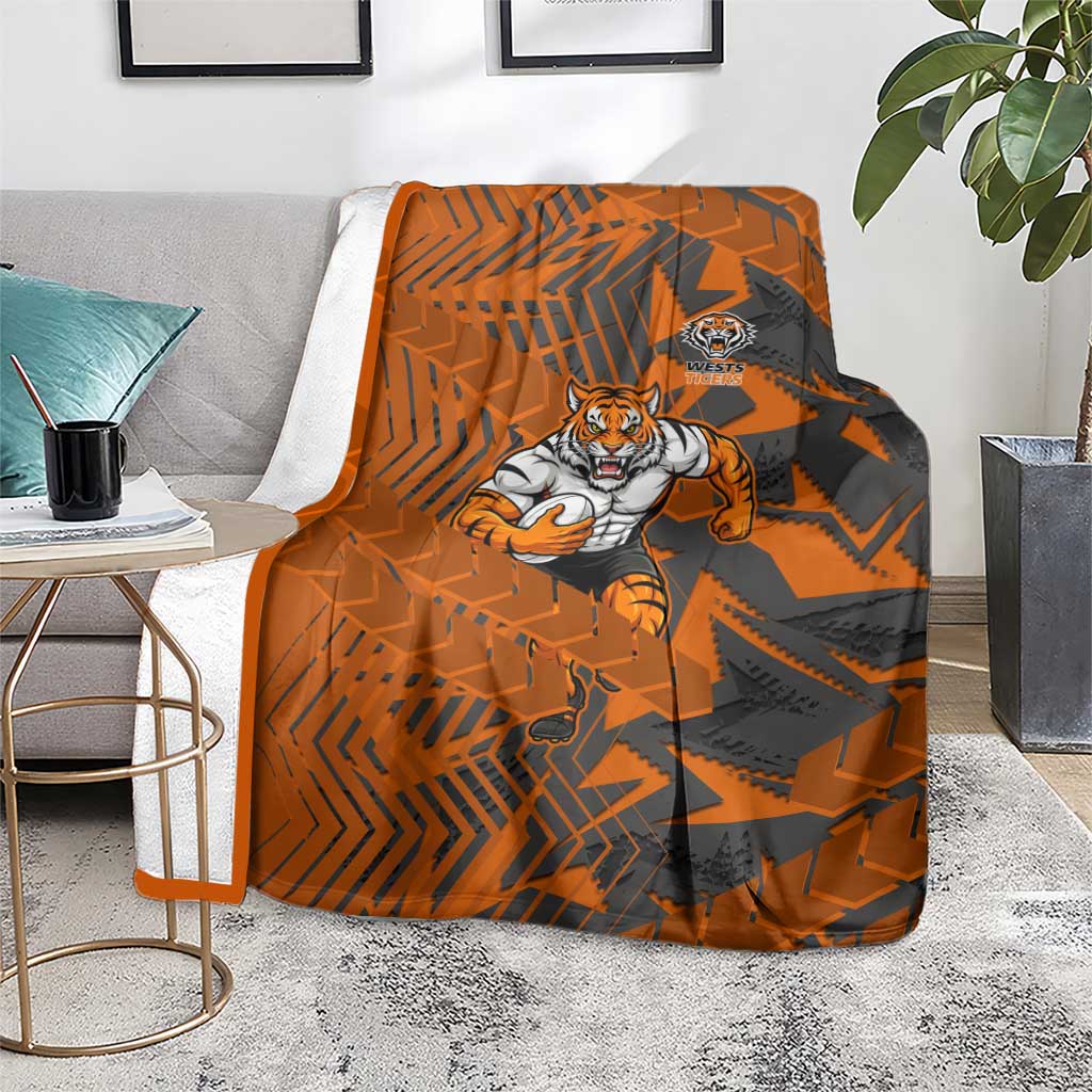 Wests Tigers Rugby Blanket Fierce Mascot Geometric Tribal Art