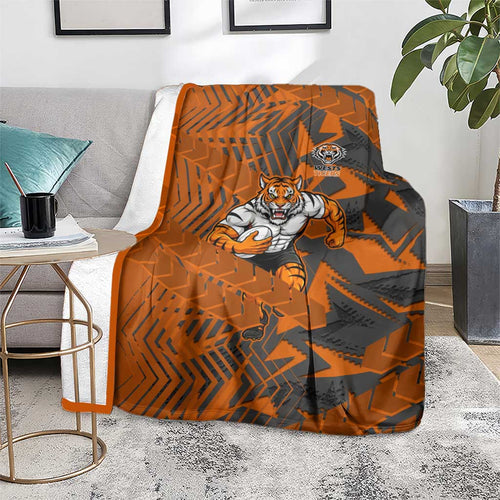 Wests Tigers Rugby Blanket Fierce Mascot Geometric Tribal Art