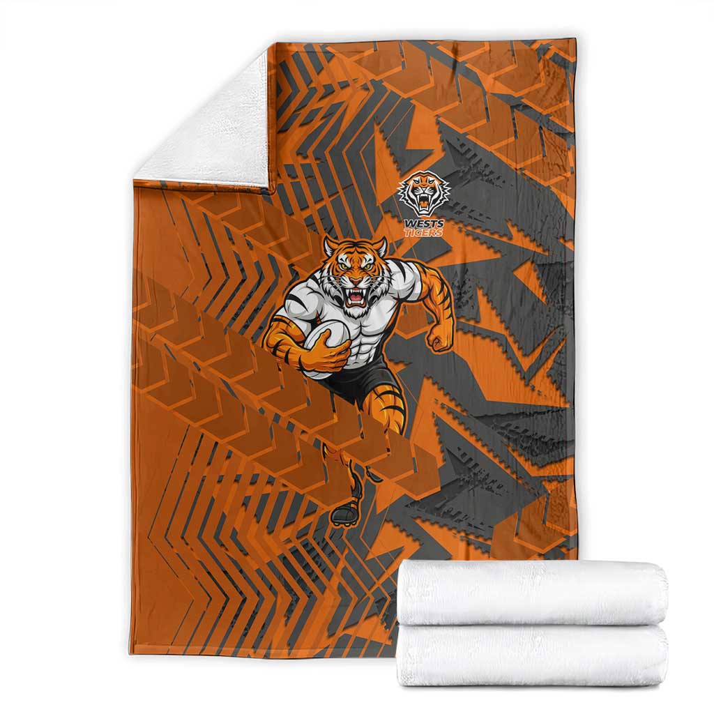 Wests Tigers Rugby Blanket Fierce Mascot Geometric Tribal Art