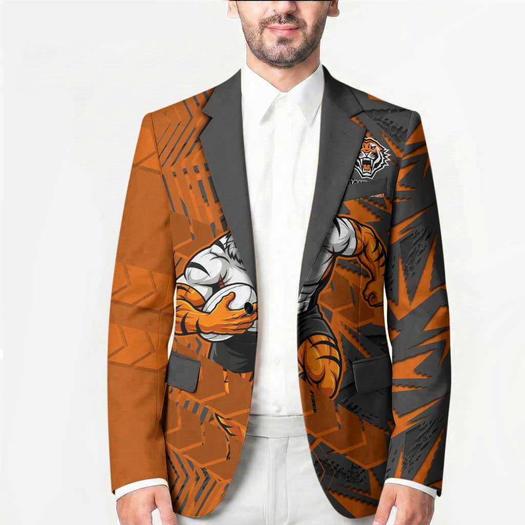 Wests Tigers Rugby Blazer Fierce Mascot Geometric Tribal Art