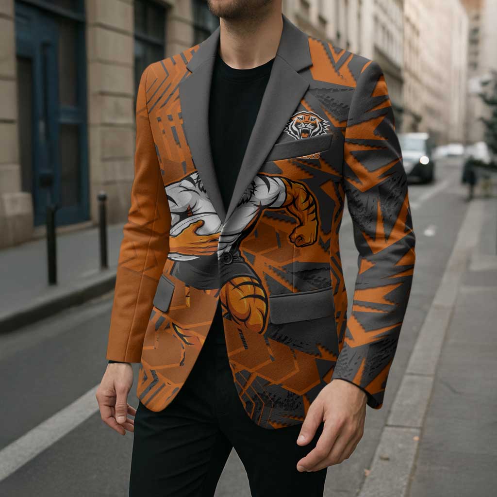 Wests Tigers Rugby Blazer Fierce Mascot Geometric Tribal Art