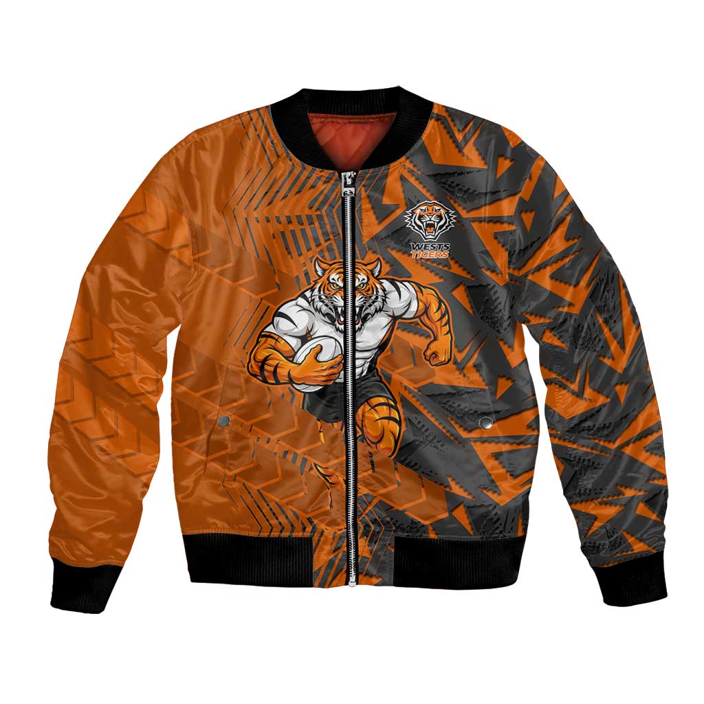 Wests Tigers Rugby Bomber Jacket Fierce Mascot Geometric Tribal Art