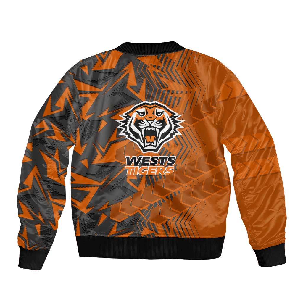 Wests Tigers Rugby Bomber Jacket Fierce Mascot Geometric Tribal Art