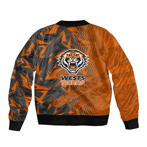 Wests Tigers Rugby Bomber Jacket Fierce Mascot Geometric Tribal Art