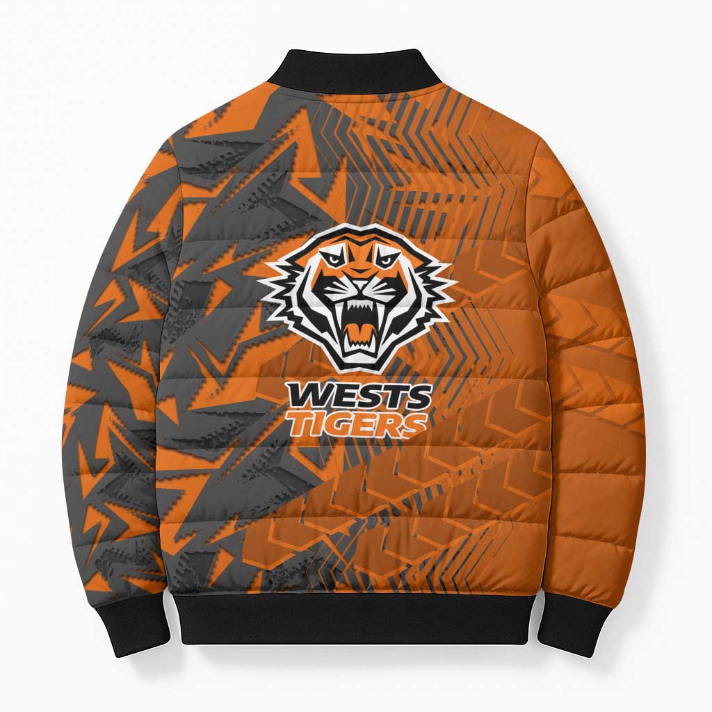 Wests Tigers Rugby Bomber Puffer Jacket Fierce Mascot Geometric Tribal Art