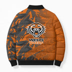 Wests Tigers Rugby Bomber Puffer Jacket Fierce Mascot Geometric Tribal Art