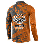 Wests Tigers Rugby Button Sweatshirt Fierce Mascot Geometric Tribal Art