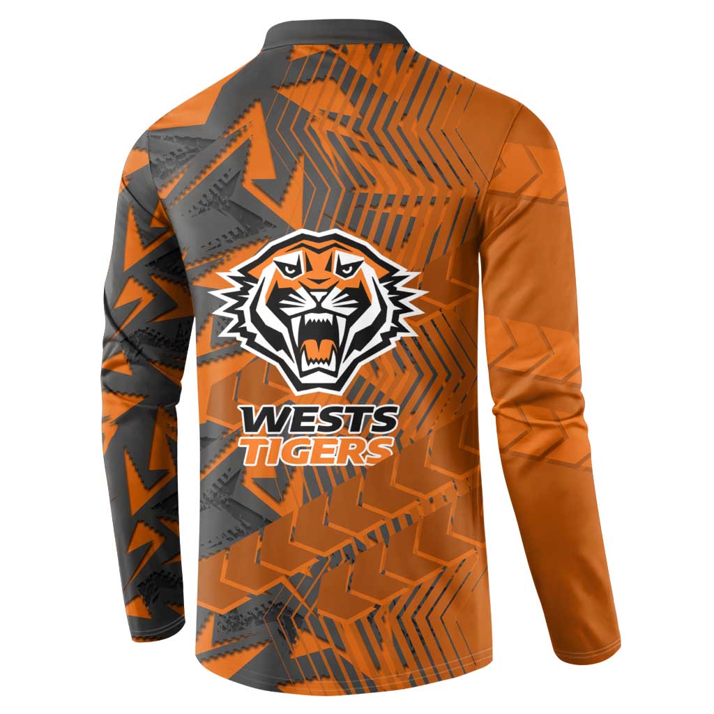 Wests Tigers Rugby Button Sweatshirt Fierce Mascot Geometric Tribal Art