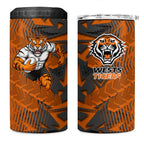 Wests Tigers Rugby 4 in 1 Can Cooler Tumbler Fierce Mascot Geometric Tribal Art