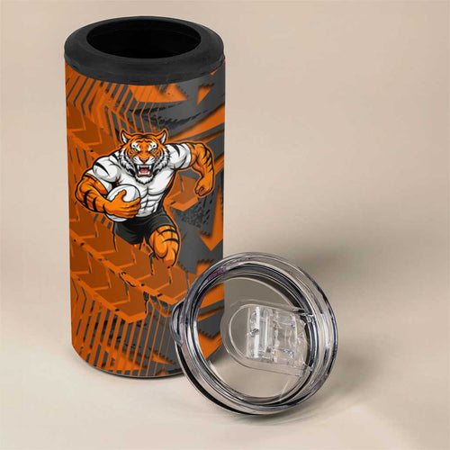Wests Tigers Rugby 4 in 1 Can Cooler Tumbler Fierce Mascot Geometric Tribal Art