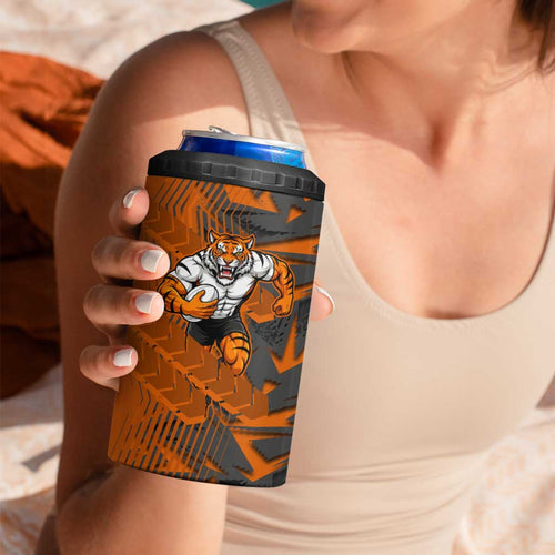 Wests Tigers Rugby 4 in 1 Can Cooler Tumbler Fierce Mascot Geometric Tribal Art