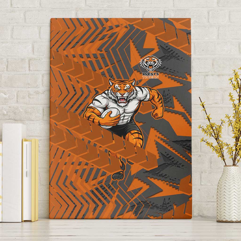 Wests Tigers Rugby Canvas Wall Art Fierce Mascot Geometric Tribal Art