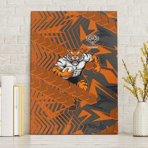 Wests Tigers Rugby Canvas Wall Art Fierce Mascot Geometric Tribal Art