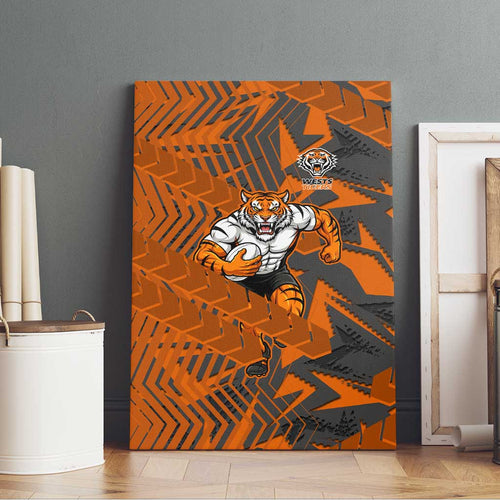 Wests Tigers Rugby Canvas Wall Art Fierce Mascot Geometric Tribal Art
