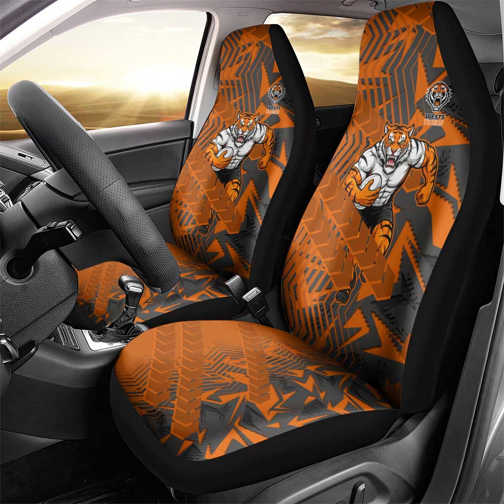 Wests Tigers Rugby Car Seat Cover Fierce Mascot Geometric Tribal Art