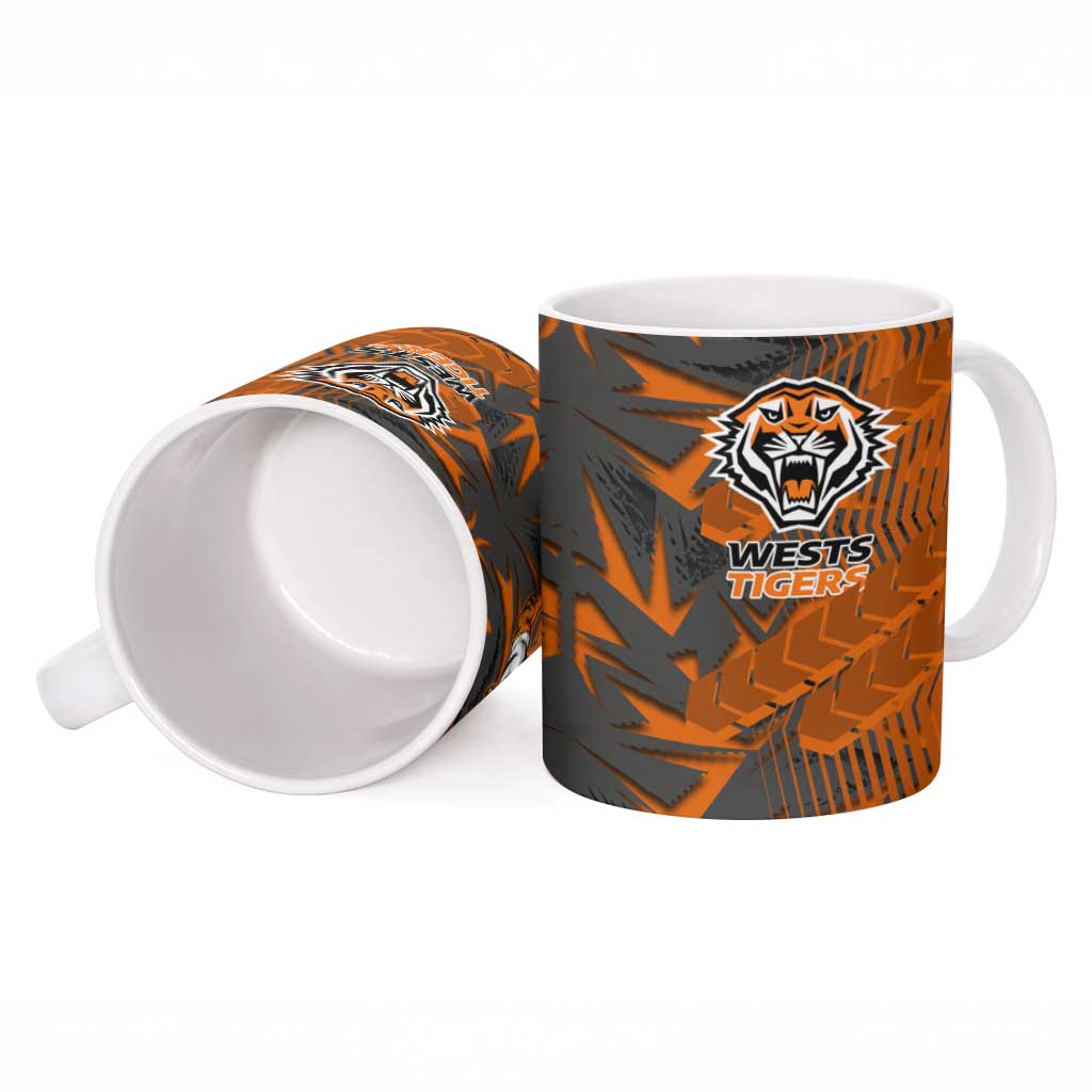 Wests Tigers Rugby Ceramic Mug Fierce Mascot Geometric Tribal Art