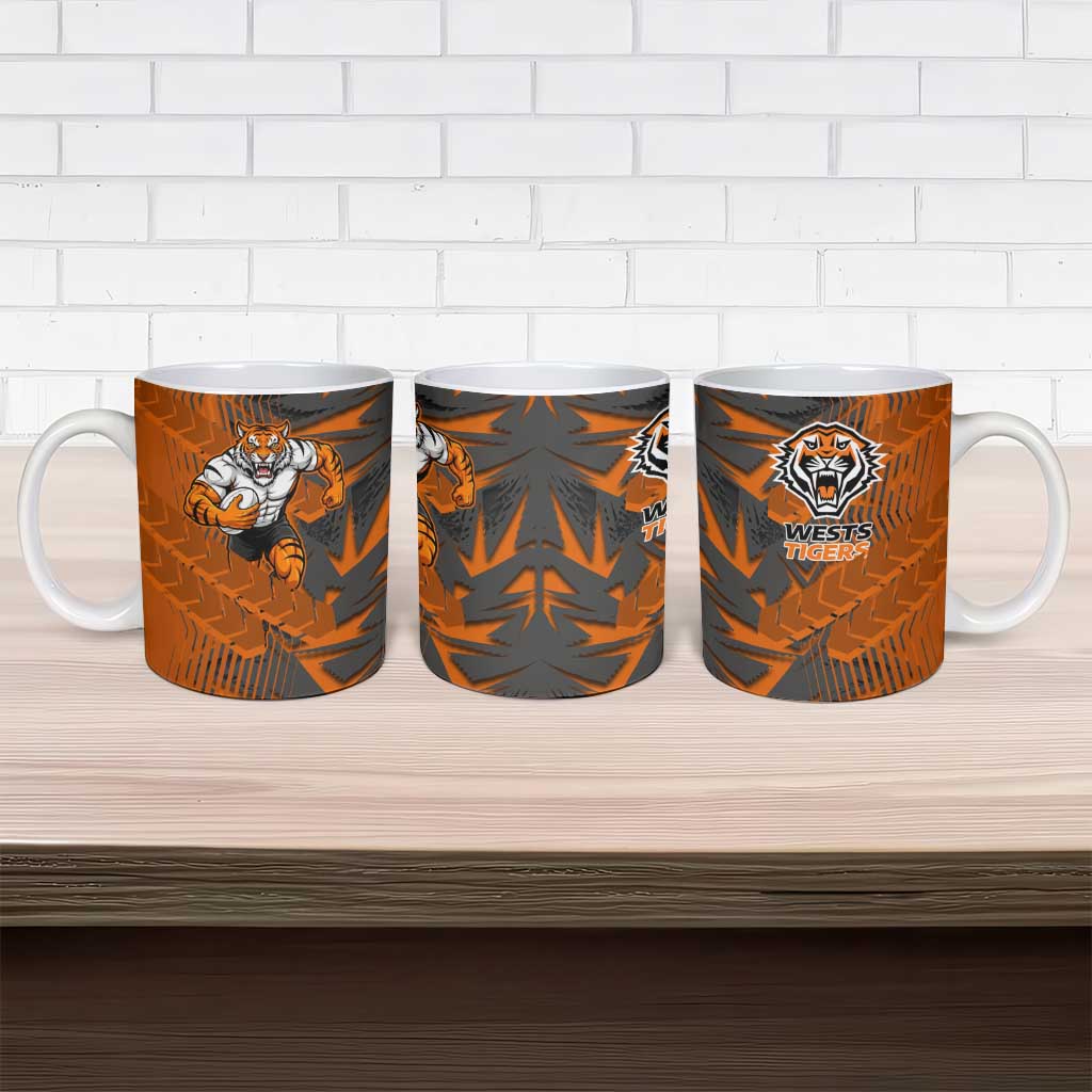 Wests Tigers Rugby Ceramic Mug Fierce Mascot Geometric Tribal Art