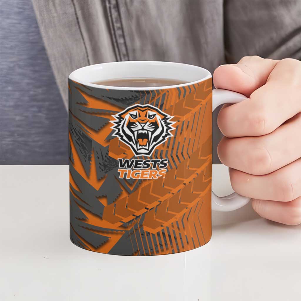 Wests Tigers Rugby Ceramic Mug Fierce Mascot Geometric Tribal Art