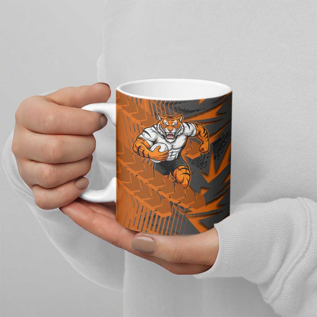 Wests Tigers Rugby Ceramic Mug Fierce Mascot Geometric Tribal Art
