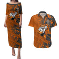Wests Tigers Rugby Couples Matching Puletasi and Hawaiian Shirt Fierce Mascot Geometric Tribal Art