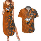 Wests Tigers Rugby Couples Matching Summer Maxi Dress and Hawaiian Shirt Fierce Mascot Geometric Tribal Art