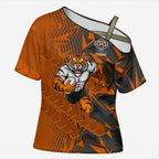 Wests Tigers Rugby Cross Shoulder Shirt Fierce Mascot Geometric Tribal Art