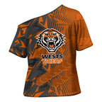 Wests Tigers Rugby Cross Shoulder Shirt Fierce Mascot Geometric Tribal Art
