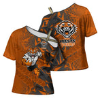 Wests Tigers Rugby Cross Shoulder Shirt Fierce Mascot Geometric Tribal Art