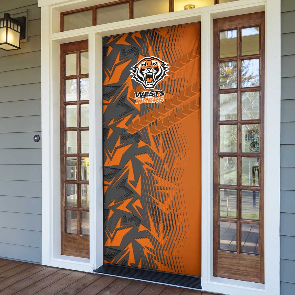 Wests Tigers Rugby Door Cover Fierce Mascot Geometric Tribal Art