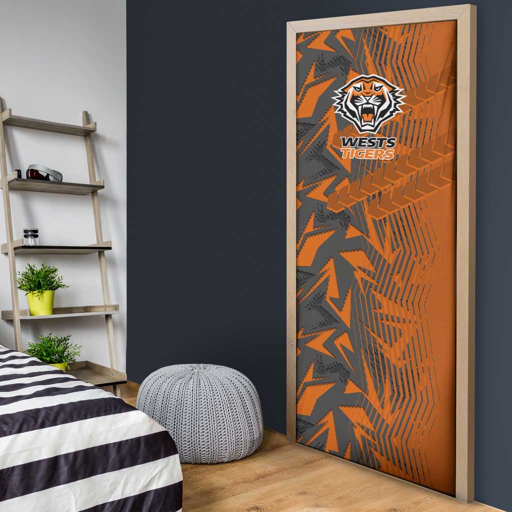 Wests Tigers Rugby Door Cover Fierce Mascot Geometric Tribal Art