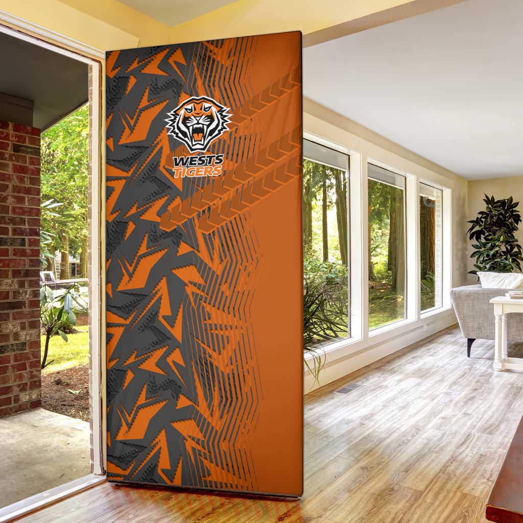 Wests Tigers Rugby Door Cover Fierce Mascot Geometric Tribal Art