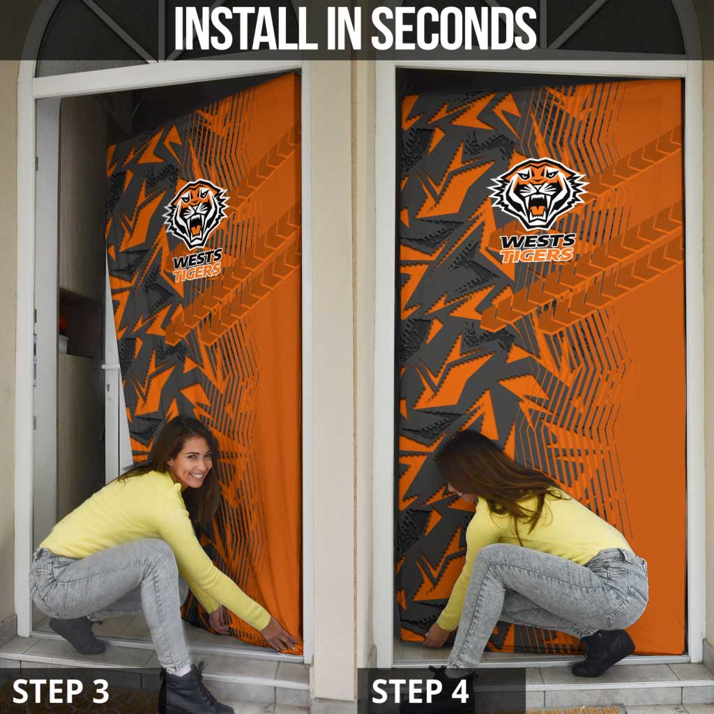 Wests Tigers Rugby Door Cover Fierce Mascot Geometric Tribal Art