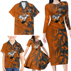 Wests Tigers Rugby Family Matching Long Sleeve Bodycon Dress and Hawaiian Shirt Fierce Mascot Geometric Tribal Art