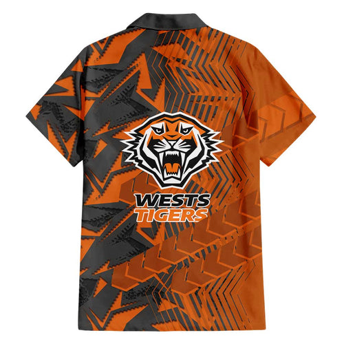 Wests Tigers Rugby Family Matching Long Sleeve Bodycon Dress and Hawaiian Shirt Fierce Mascot Geometric Tribal Art
