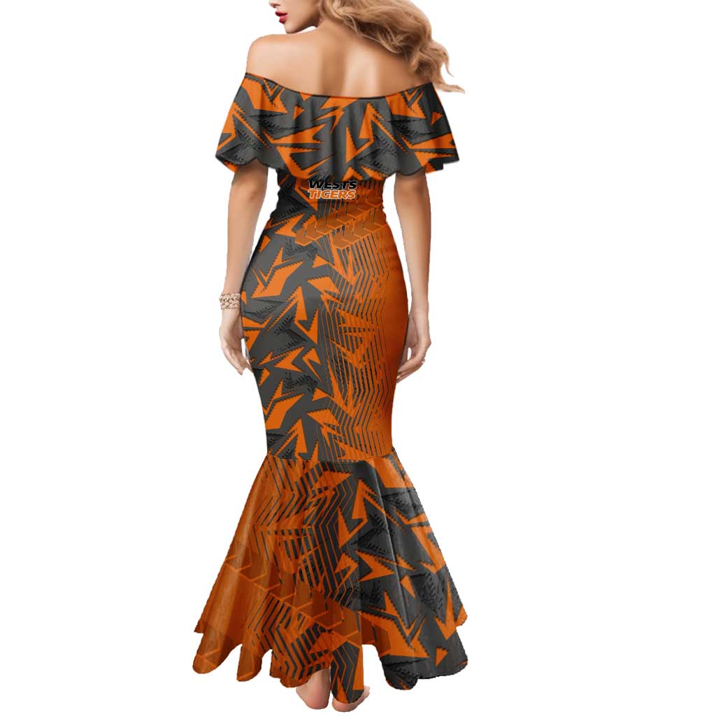 Wests Tigers Rugby Family Matching Mermaid Dress and Hawaiian Shirt Fierce Mascot Geometric Tribal Art