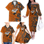 Wests Tigers Rugby Family Matching Off The Shoulder Long Sleeve Dress and Hawaiian Shirt Fierce Mascot Geometric Tribal Art