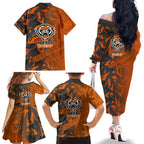 Wests Tigers Rugby Family Matching Off The Shoulder Long Sleeve Dress and Hawaiian Shirt Fierce Mascot Geometric Tribal Art