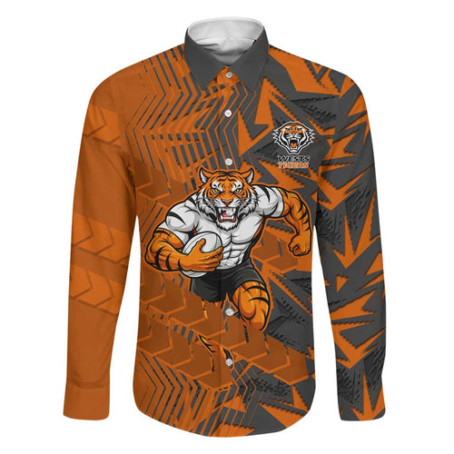 Wests Tigers Rugby Family Matching Off The Shoulder Long Sleeve Dress and Hawaiian Shirt Fierce Mascot Geometric Tribal Art