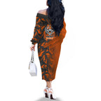 Wests Tigers Rugby Family Matching Off The Shoulder Long Sleeve Dress and Hawaiian Shirt Fierce Mascot Geometric Tribal Art